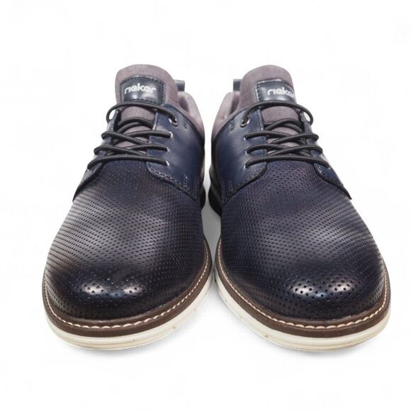 Rieker Dustin Leather Slip-on Casual Oxfords "Navy / Brown" Men's 8-8.5/41 - Picture 3 of 11